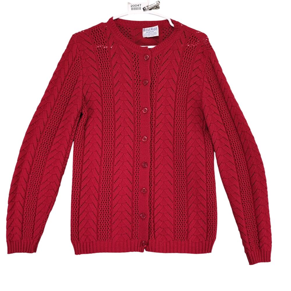 Vintage British Vogue Wintuk Red Cardigan Sweater, Acrylic Made in USA Women's S